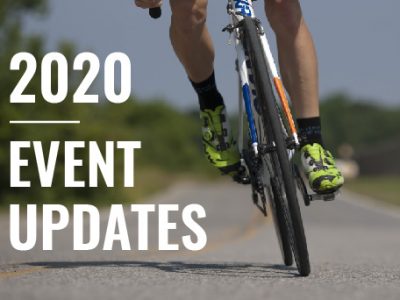 Cyclist on Pavement with text 2020 Event Updates