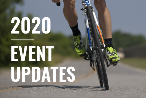Cyclist on Pavement with text 2020 Event Updates