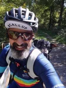 David Palan biking with dog