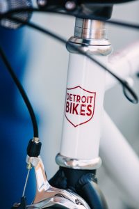 White Detroit Bike with red logo